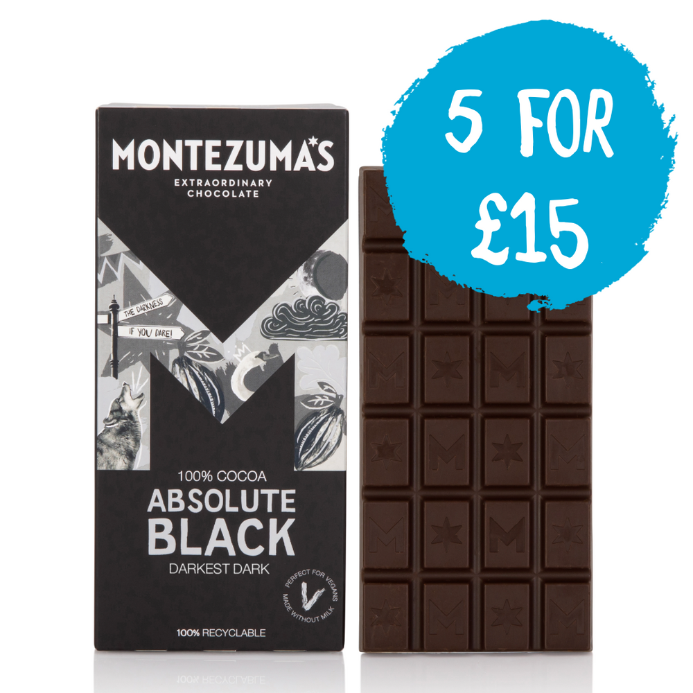 
                  
                    Absolute Black -100% Dark Chocolate Bar. Buy any 5 bars for £15
                  
                