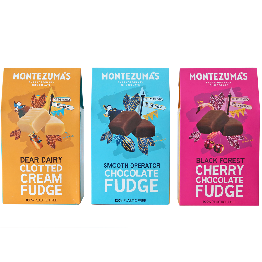 all three of the flavours in our fudge collection. chocolate, cherry and clotted cleam