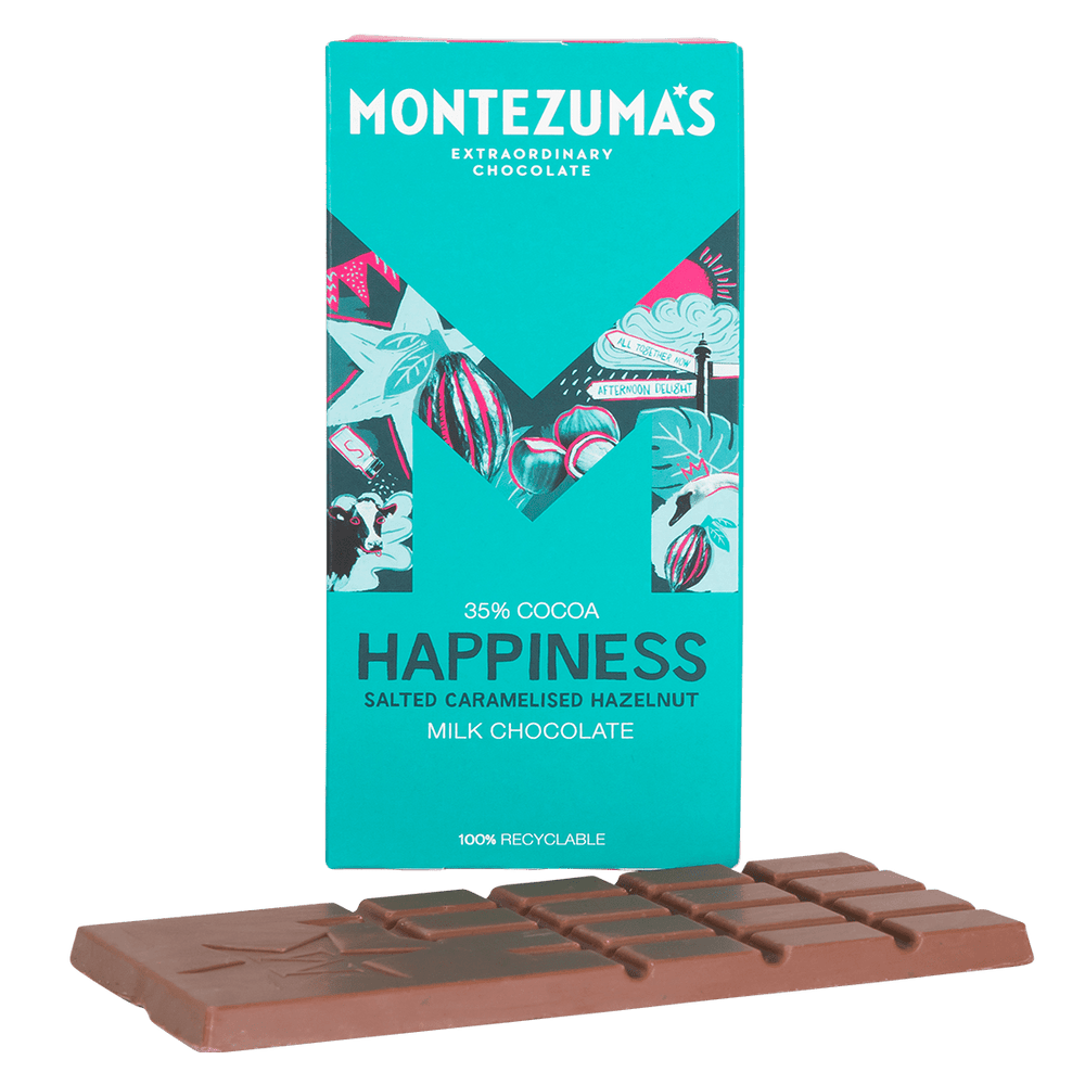 
                  
                    Happiness milk chocolate bar with salted caramelised hazelnuts
                  
                