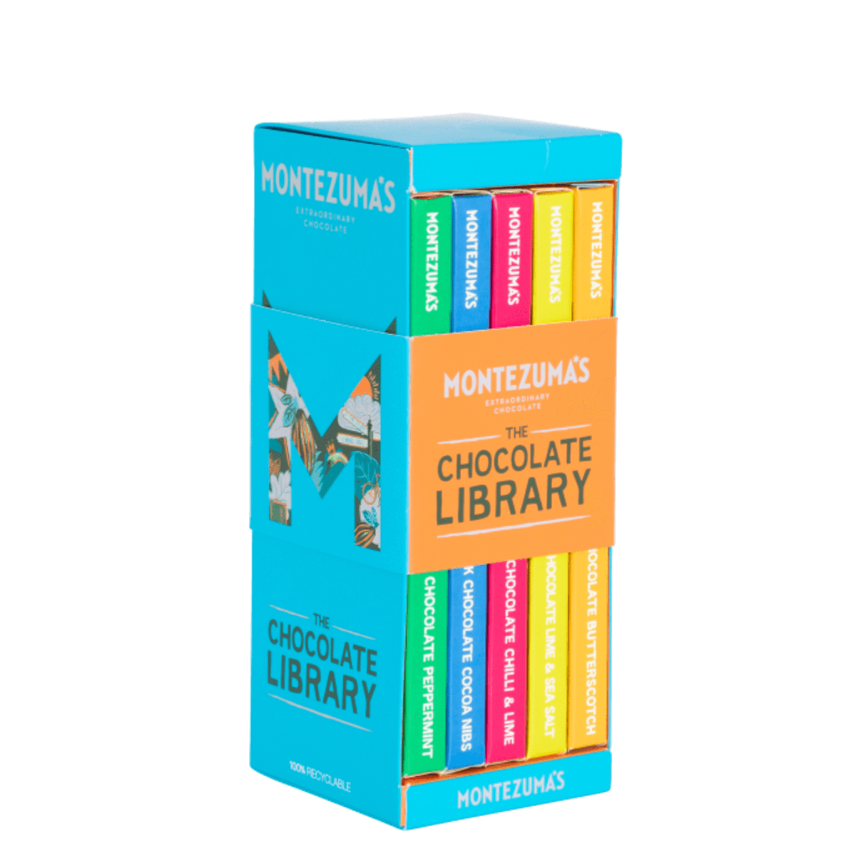 the chocolate bar library - milk and dark chocolate bar collection in blue box